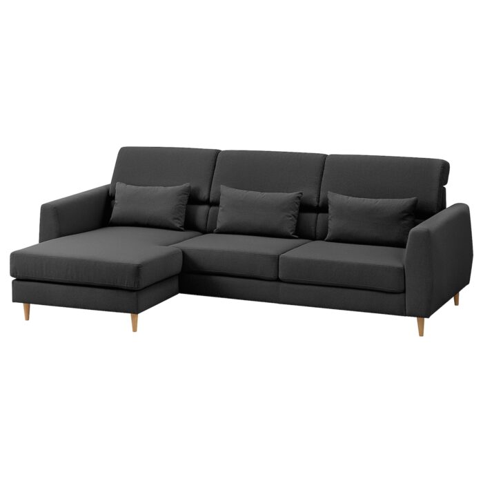SLATORP Divano a 3 posti - con chaise-longue, sinistra grigio scuro