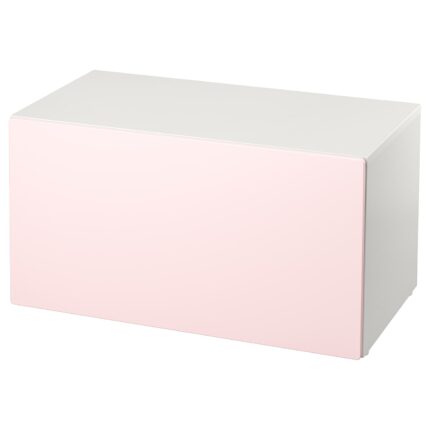 SMÅSTAD Panca con contenitore giocattoli - bianco/rosa pallido 90x52x48 cm