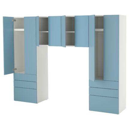 SMÅSTAD / PLATSA Combinazione di mobili - bianco/blu 240x42x181 cm