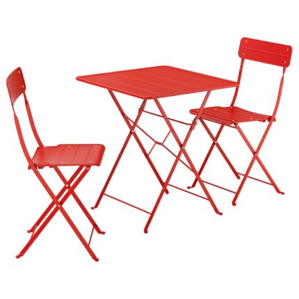 SUNDSÖ Tavolo e 2 sedie pieghevoli - da esterno rosso vivo/rosso vivo 65x65 cm