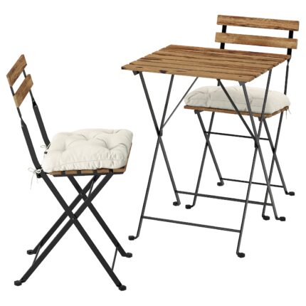 TÄRNÖ Tavolo+2 sedie da giardino - nero/mordente marrone chiaro pieghevole/pieghevole Kuddarna grigio-beige chiaro 55x54 cm