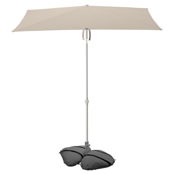 TVETÖ / IGGÖN Ombrellone con base - inclinabile grigio-beige/bianco grigio scuro 180x145 cm