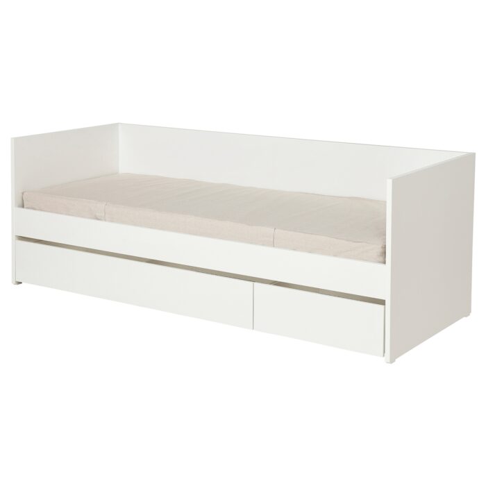 VIHALS Letto divano/contenitore/1materasso - bianco/Vannareid extra rigido 80x200 cm