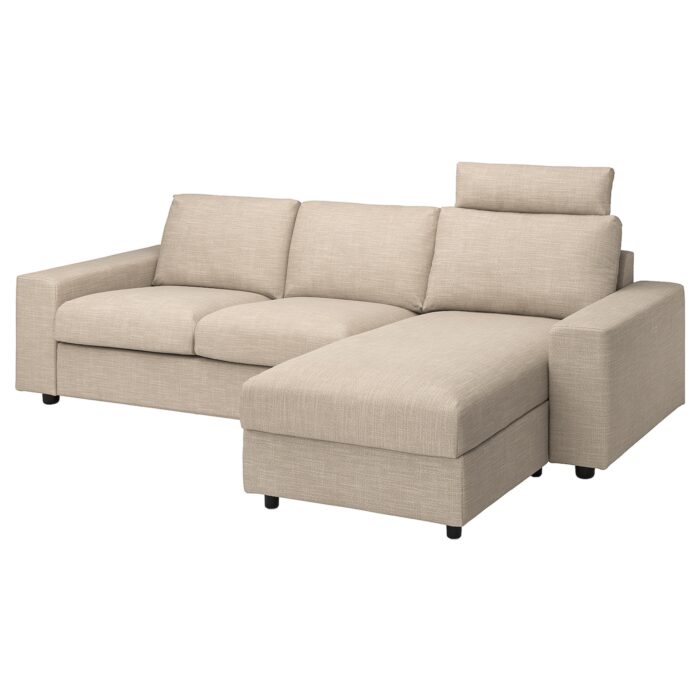 VIMLE Divano a 3 posti con chaise-longue - con braccioli larghi con poggiatesta/Hillared beige