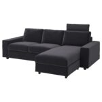 VIMLE Divano a 3 posti con chaise-longue - con braccioli larghi con poggiatesta/Djuparp grigio scuro