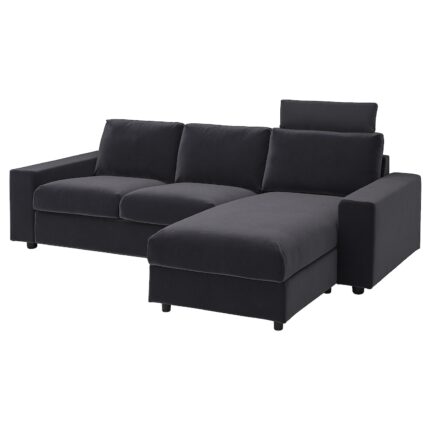 VIMLE Divano a 3 posti con chaise-longue - con braccioli larghi con poggiatesta/Djuparp grigio scuro
