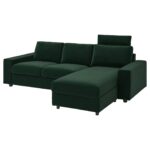 VIMLE Divano a 3 posti con chaise-longue - con braccioli larghi con poggiatesta/Djuparp verde scuro