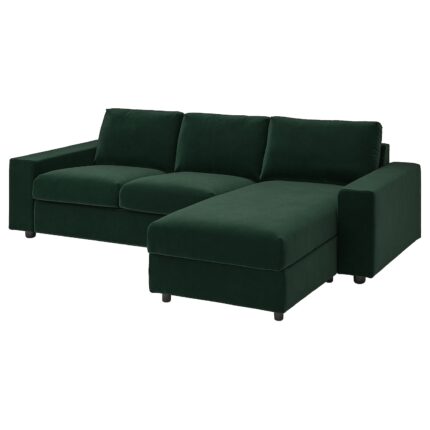 VIMLE Divano a 3 posti con chaise-longue - con braccioli larghi/Djuparp verde scuro