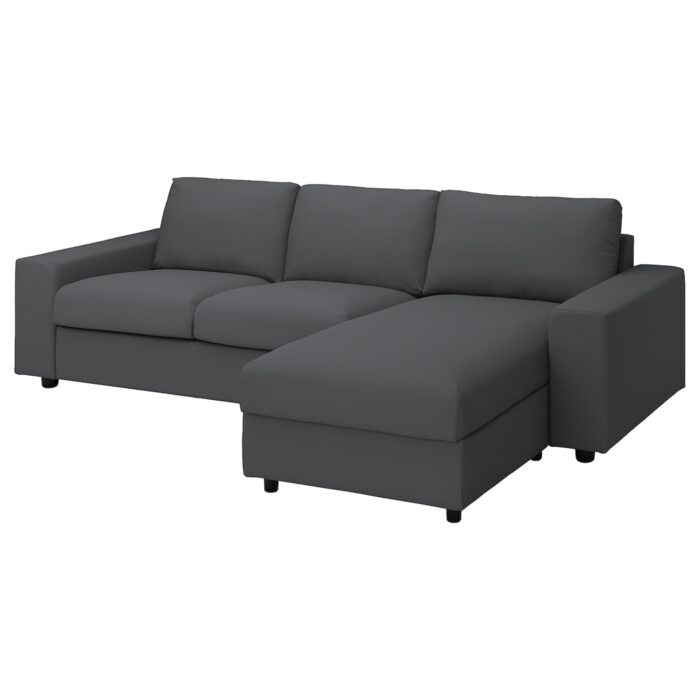 VIMLE Divano a 3 posti con chaise-longue - con braccioli larghi/Hallarp grigio
