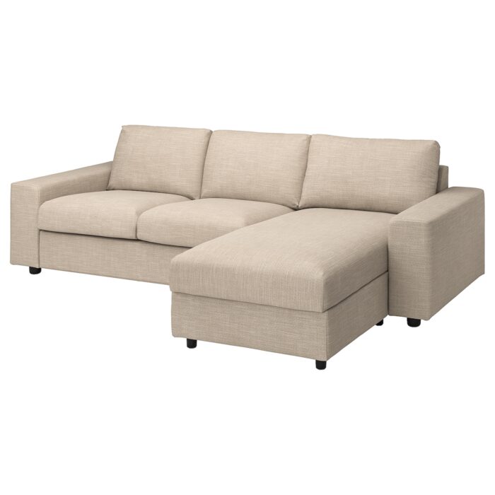 VIMLE Divano a 3 posti con chaise-longue - con braccioli larghi/Hillared beige