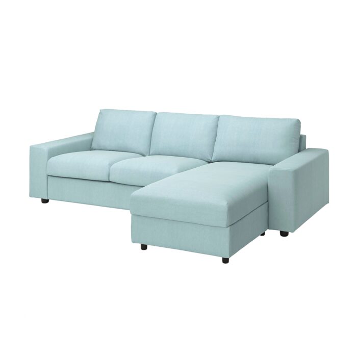 VIMLE Divano a 3 posti con chaise-longue - con braccioli larghi/Saxemara azzurro