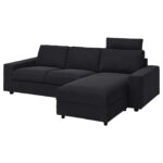 VIMLE Divano a 3 posti con chaise-longue - con poggiatesta con braccioli larghi/Saxemara blu-nero
