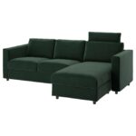 VIMLE Divano a 3 posti - con chaise-longue con poggiatesta/Djuparp verde scuro