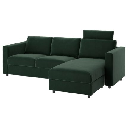 VIMLE Divano a 3 posti - con chaise-longue con poggiatesta/Djuparp verde scuro