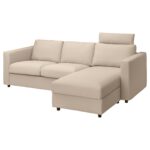 VIMLE Divano a 3 posti con chaise-longue - con poggiatesta/Hallarp beige