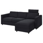 VIMLE Divano a 3 posti con chaise-longue - con poggiatesta Saxemara/blu-nero