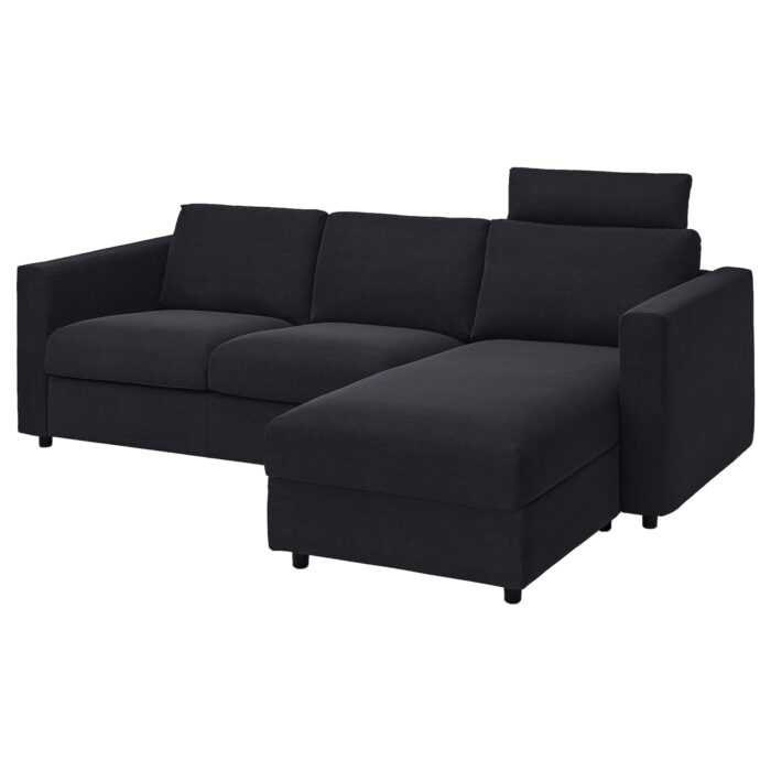 VIMLE Divano a 3 posti con chaise-longue - con poggiatesta Saxemara/blu-nero