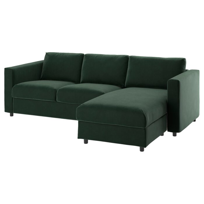 VIMLE Divano a 3 posti - con chaise-longue/Djuparp verde scuro