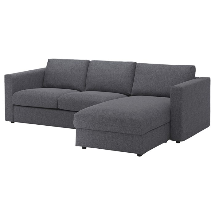 VIMLE Divano a 3 posti - con chaise-longue/Gunnared grigio fumo