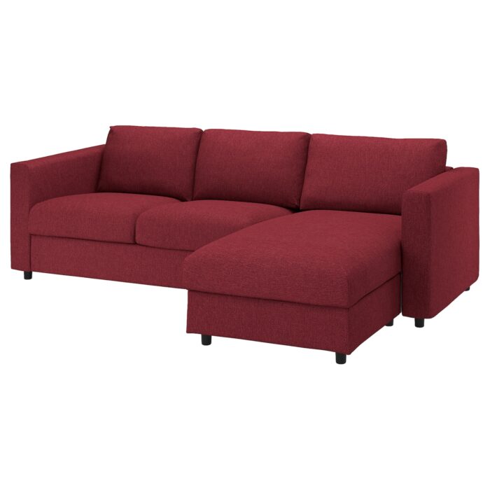 VIMLE Divano a 3 posti - con chaise-longue/Lejde rosso/marrone