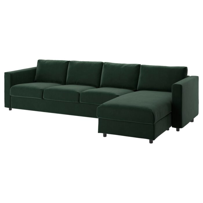 VIMLE Divano a 4 posti - con chaise-longue/Djuparp verde scuro