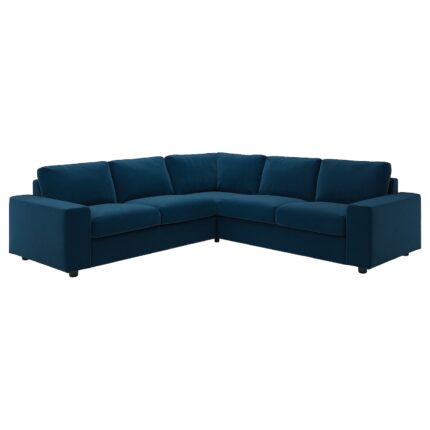 VIMLE Divano angolare a 4 posti - con braccioli larghi/Djuparp verde-blu scuro
