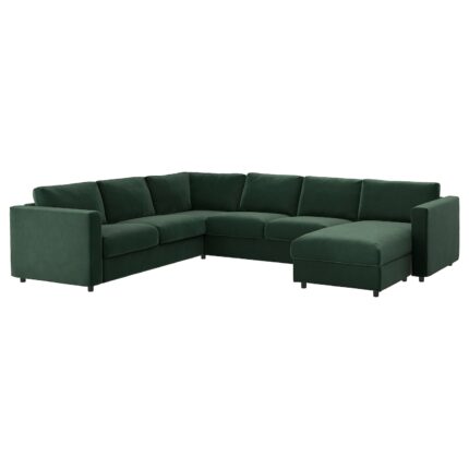 VIMLE Divano angolare a 5 posti - con chaise-longue/Djuparp verde scuro