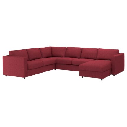 VIMLE Divano angolare a 5 posti - con chaise-longue/Lejde rosso/marrone