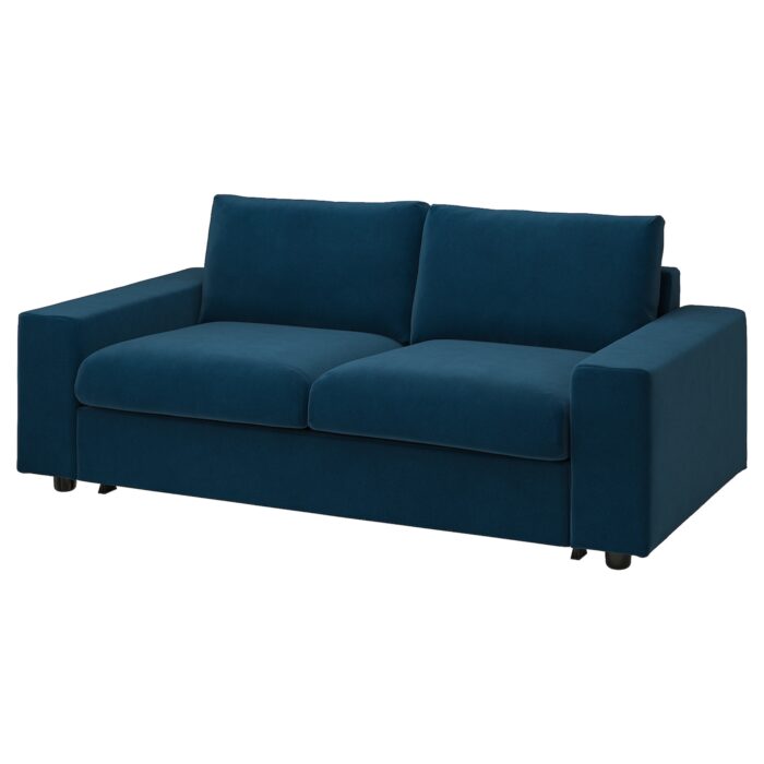 VIMLE Divano letto a 2 posti - con braccioli larghi/Djuparp verde-blu scuro