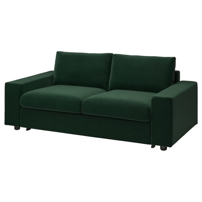 VIMLE Divano letto a 2 posti - con braccioli larghi/Djuparp verde scuro