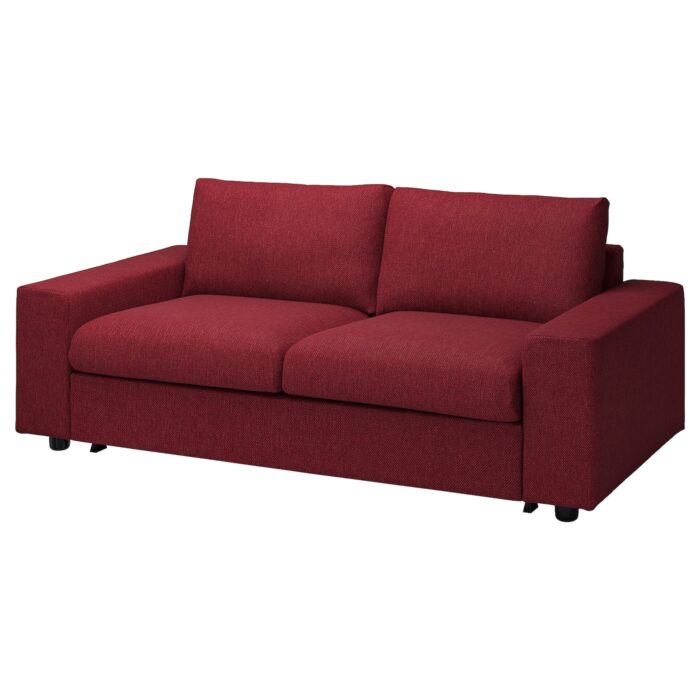 VIMLE Divano letto a 2 posti - con braccioli larghi/Lejde rosso/marrone