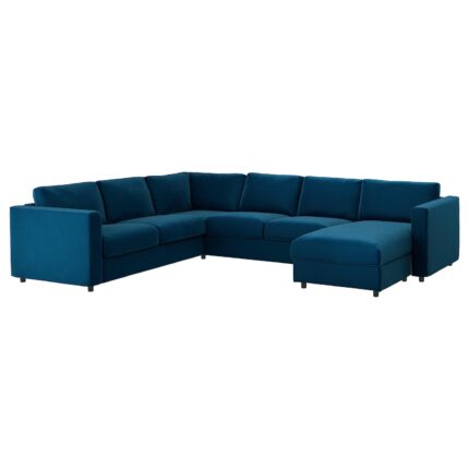 VIMLE Divano letto angolare a 5 posti - con chaise-longue/Djuparp verde-blu scuro