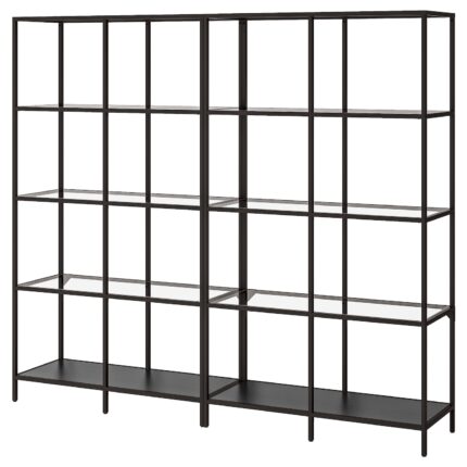 VITTSJÖ Combinazione di mobili - marrone-nero/vetro 200x36x175 cm